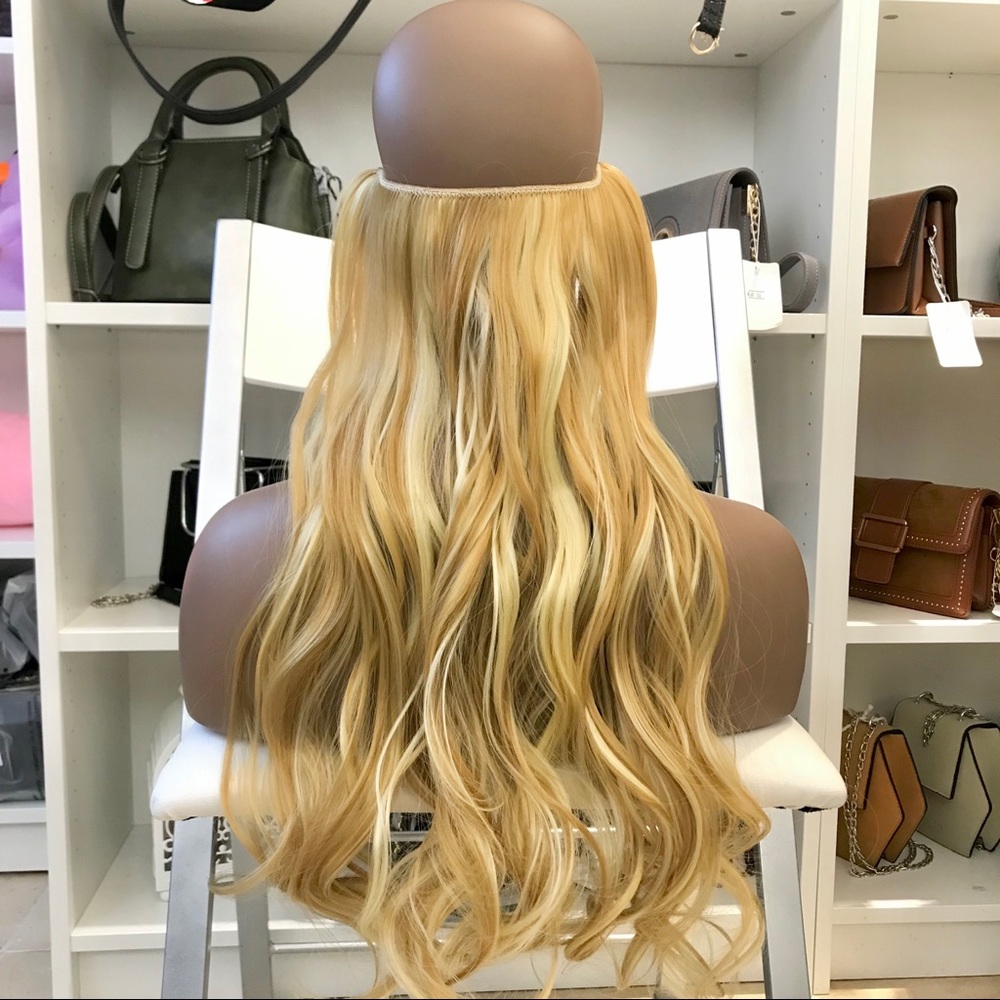 - Fish line band halo hair extension